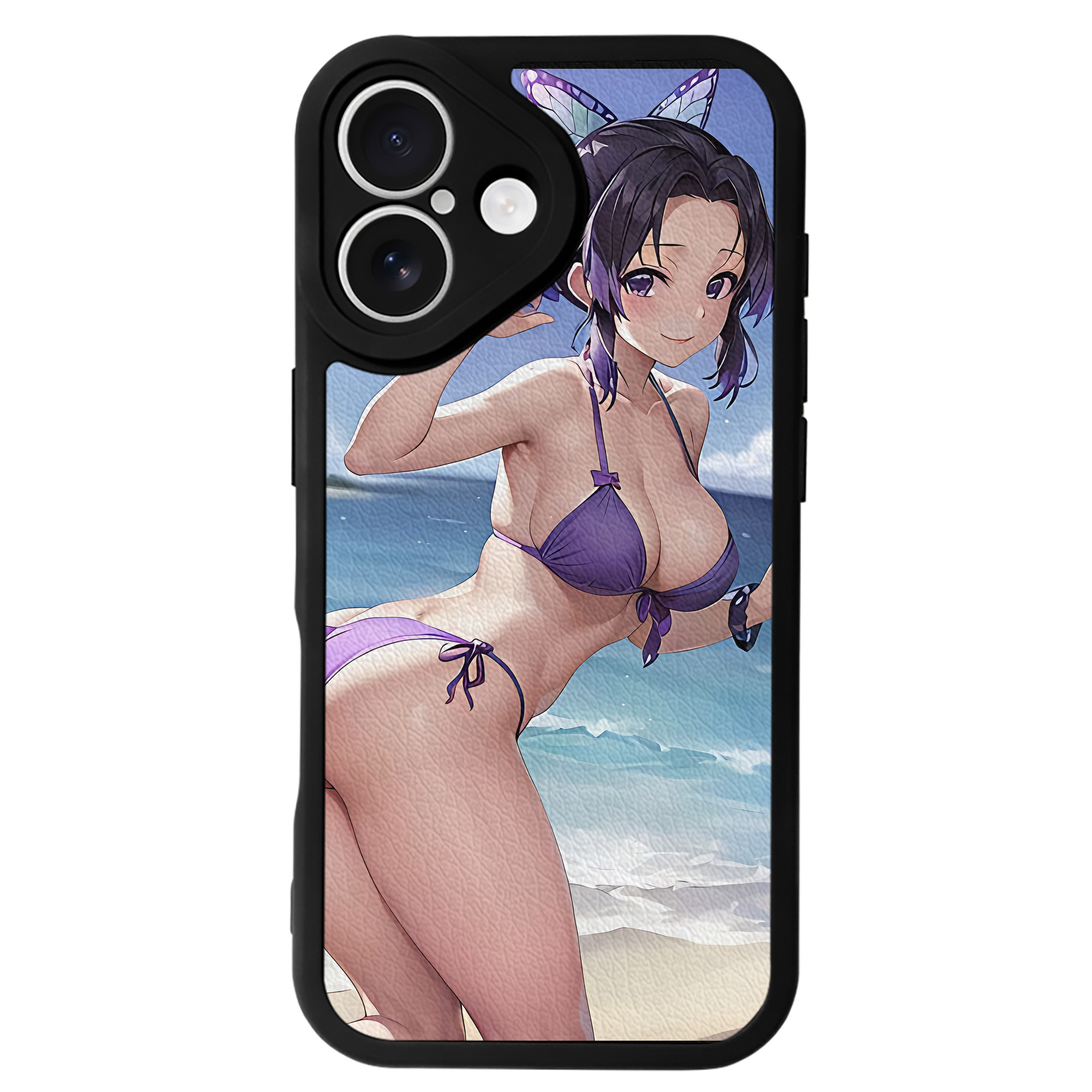 （画像用） 鬼滅の刃（きめつのやいば）蟲柱-胡蝶 しのぶ／こちょう しのぶ Kochou Shinobu 【iPhone 16シリーズ対応】シリコンスマホケース（レザー調） 材質：シリコン